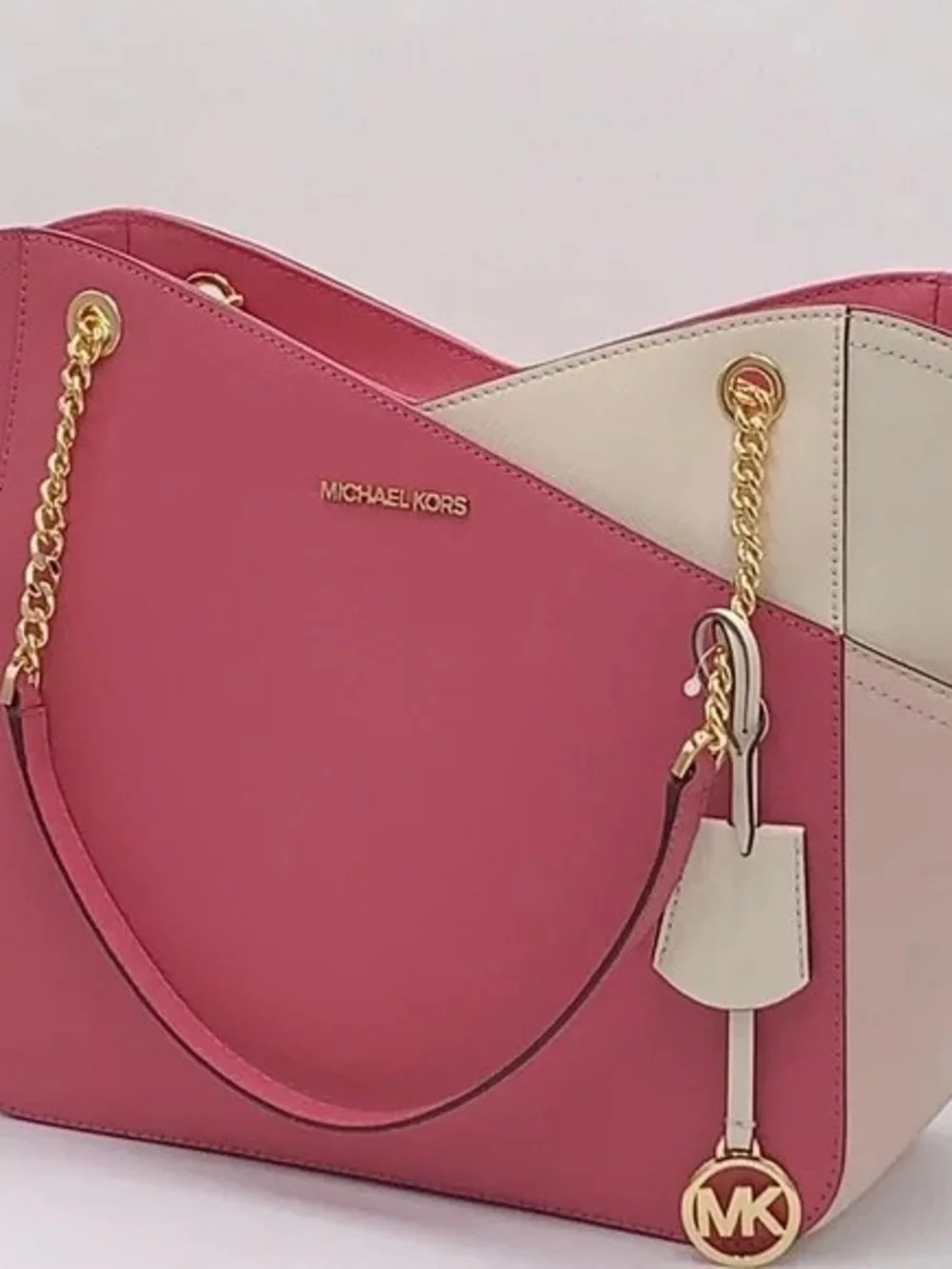 Michael Kors Pink and Cream Colorblock Shoulder Bag